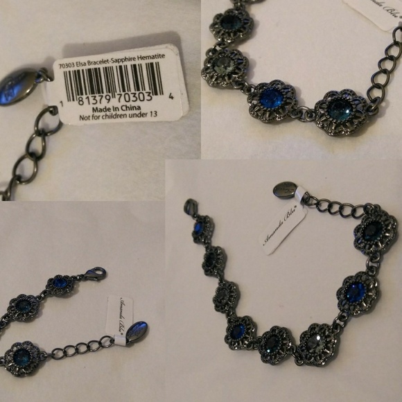 Blue Crystal & Hematite Statement Necklace Earrings Set - Picture 7 of 12